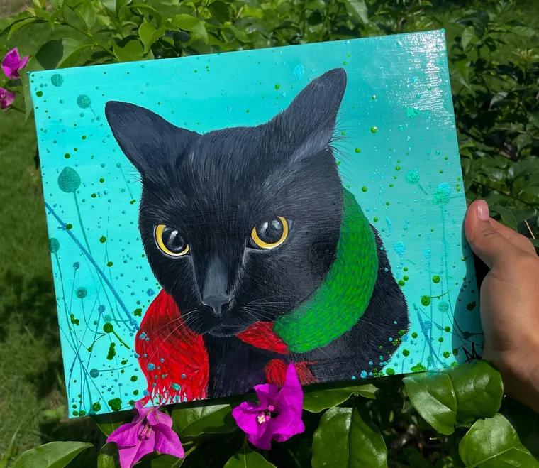 Retrato de mascota pintado a mano sobre lienzo — Luciptera